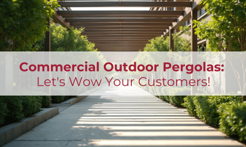 Graphic capturing pergolas along a sidewalk outside of a commercial business