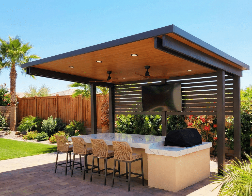 Open Frame Double Cantilever PIRfect Panel™ Natural Oak With 75 25 Privacy Wall 2